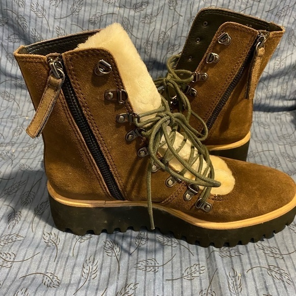 All Black suede and faux shearling hiking boots size 38 - Picture 8 of 9